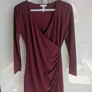 LEITH V-neck Ruched Faux Wrap Dress